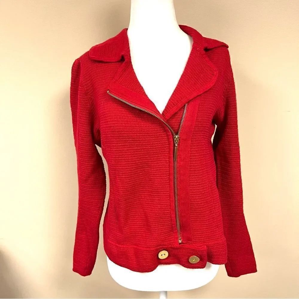 Chicos red cotton knit moto style jacket. Size 8/10